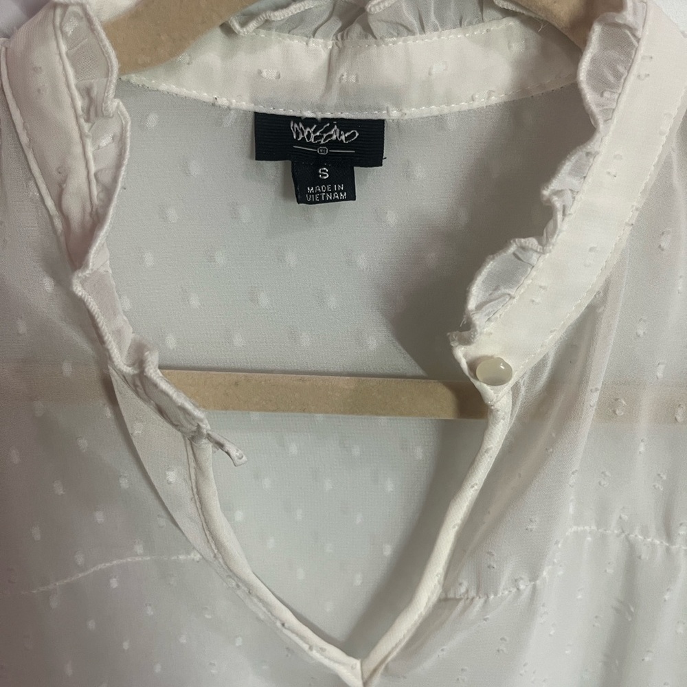 White Sheer Blouse with Ruffle Collar